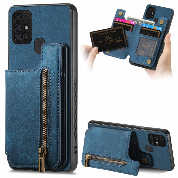 Retro Leather Zipper Wallet Back Phone Case