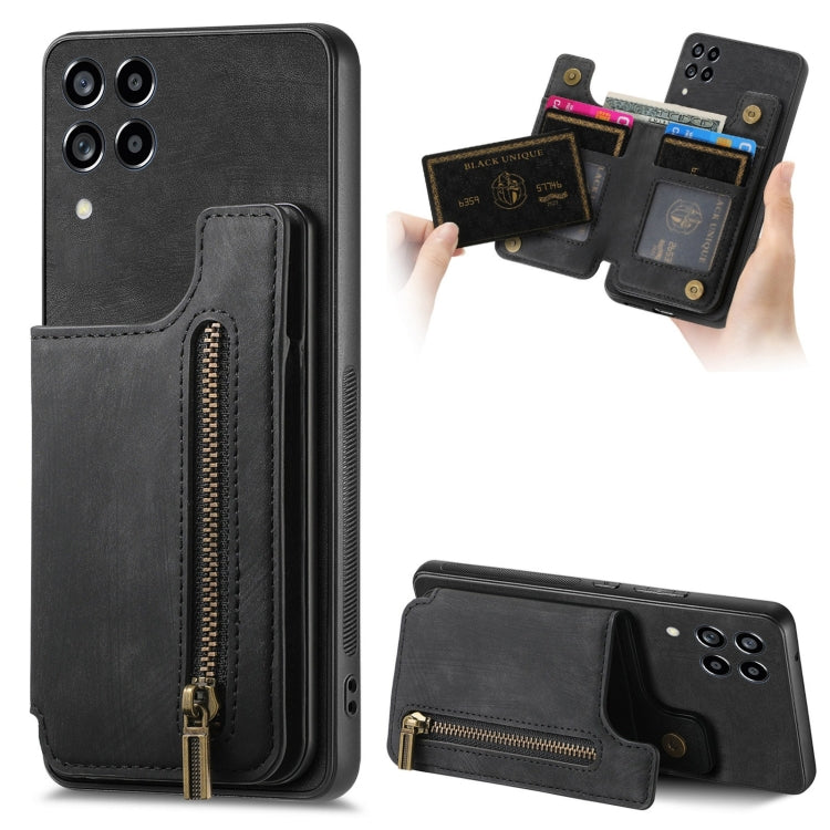 Retro Leather Zipper Wallet Back Phone Case