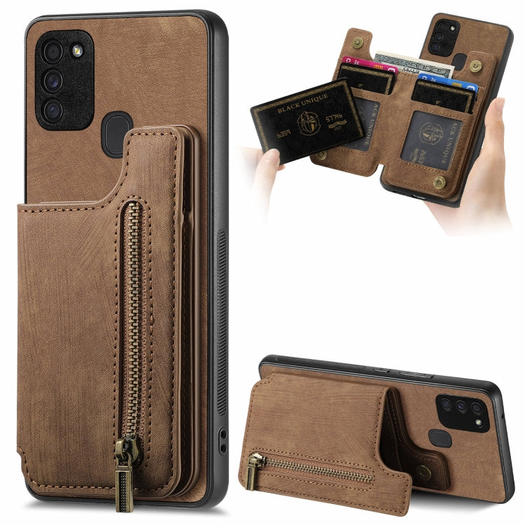Retro Leather Zipper Wallet Back Phone Case