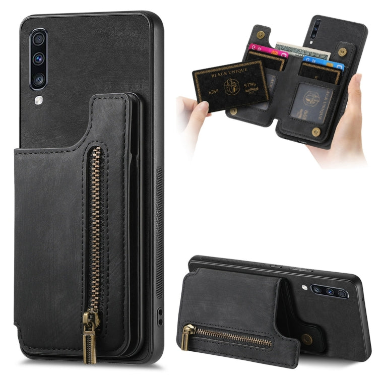 Retro Leather Zipper Wallet Back Phone Case