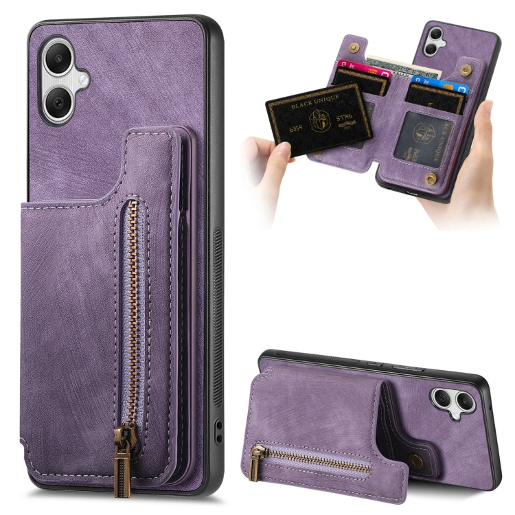 Retro Leather Zipper Wallet Back Phone Case