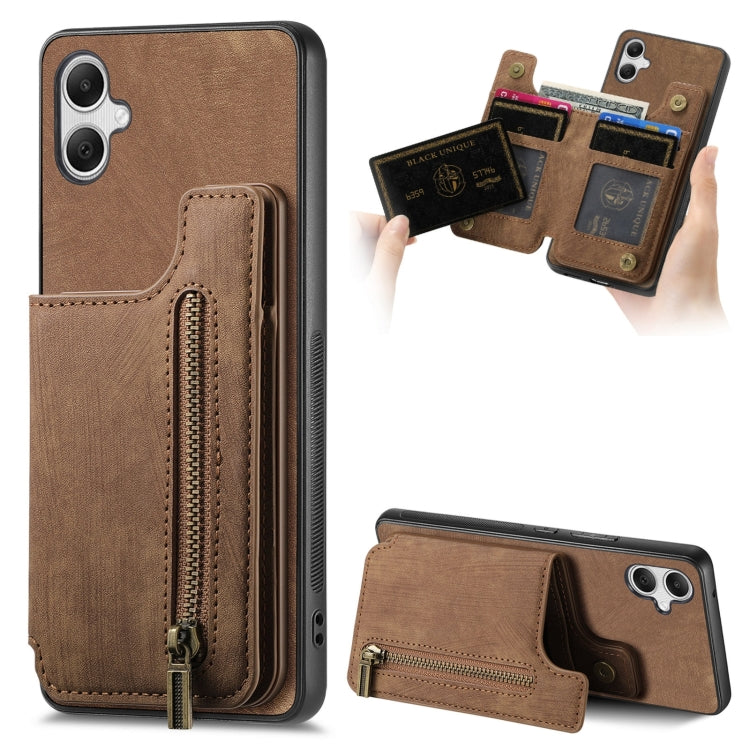 Retro Leather Zipper Wallet Back Phone Case