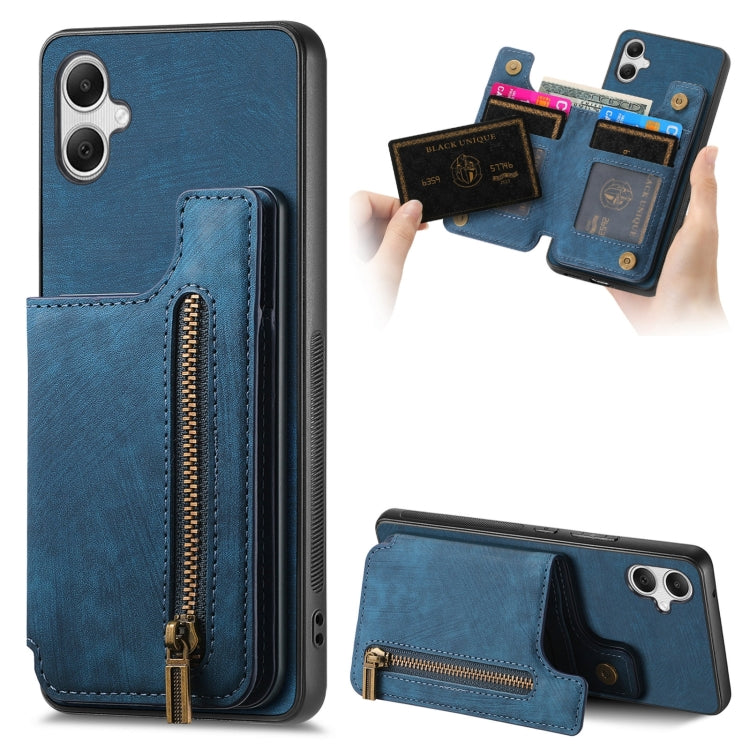 Retro Leather Zipper Wallet Back Phone Case