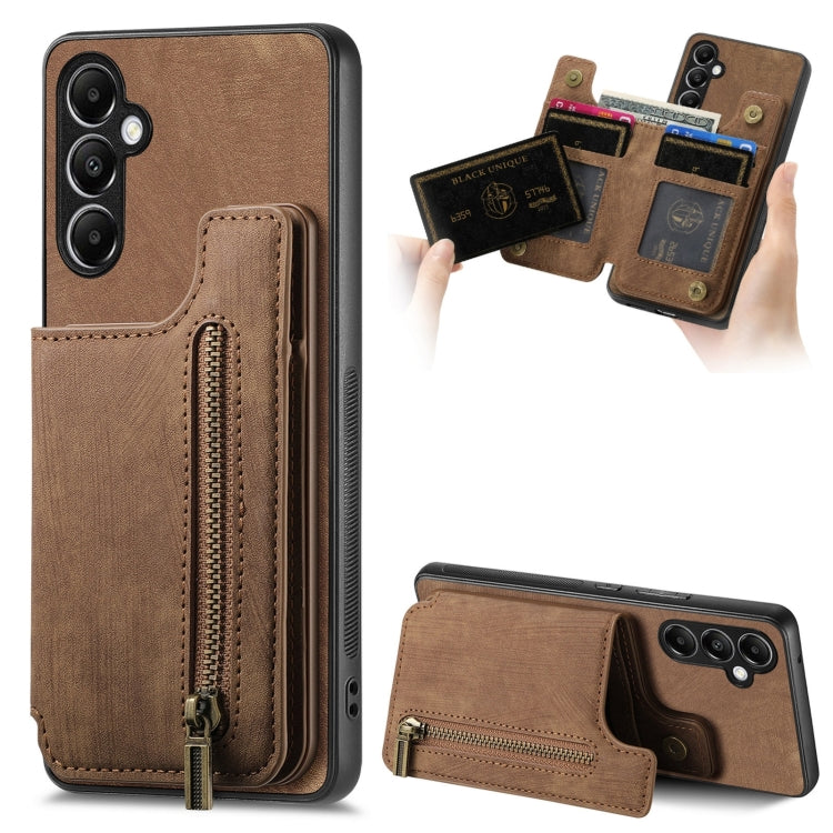 Retro Leather Zipper Wallet Back Phone Case