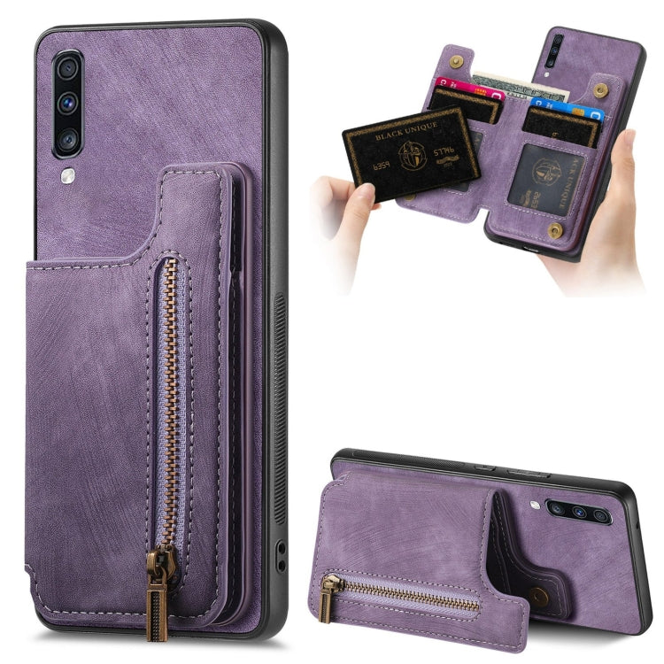 Retro Leather Zipper Wallet Back Phone Case