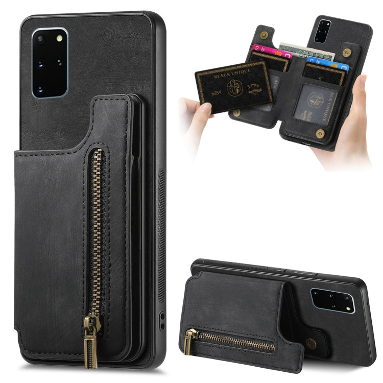 Retro Leather Zipper Wallet Back Phone Case