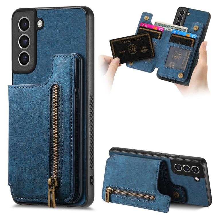 Retro Leather Zipper Wallet Back Phone Case