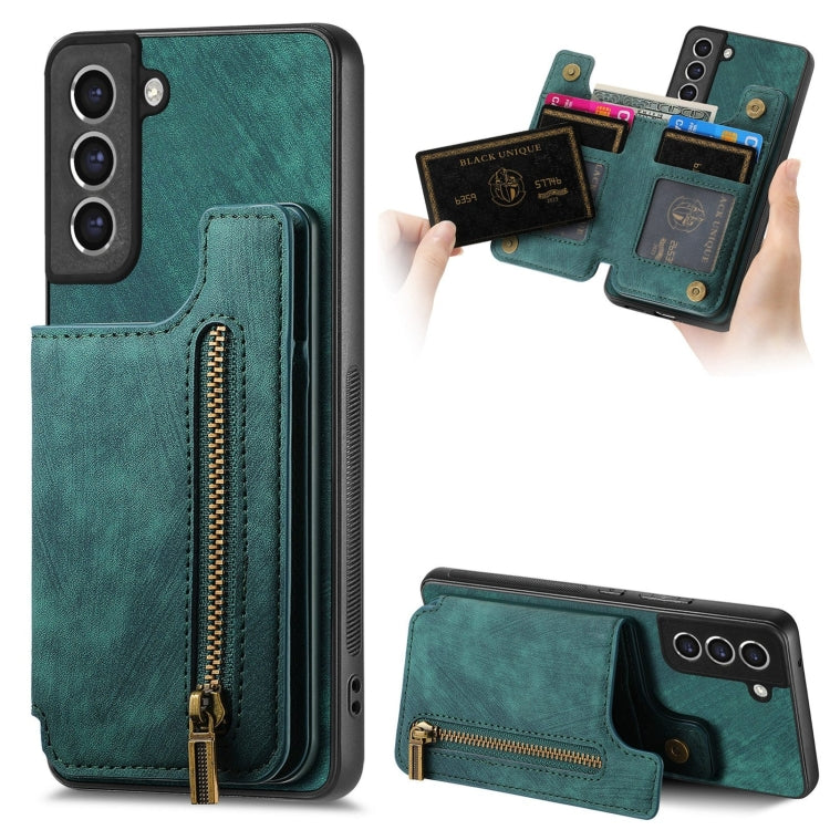 Retro Leather Zipper Wallet Back Phone Case