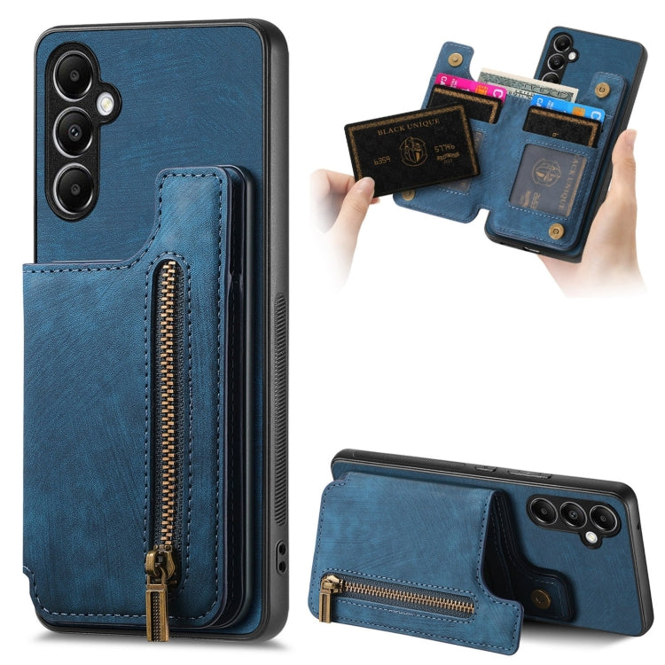 Retro Leather Zipper Wallet Back Phone Case