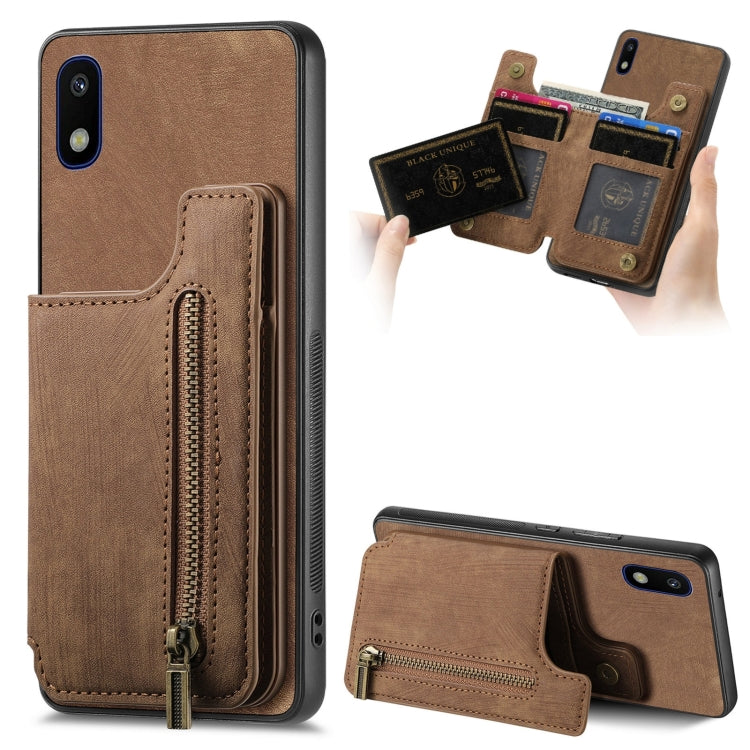 Retro Leather Zipper Wallet Back Phone Case