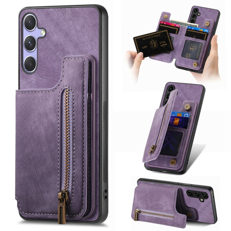 Retro Leather Zipper Wallet Back Phone Case