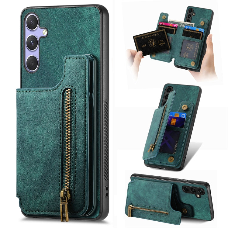 Retro Leather Zipper Wallet Back Phone Case