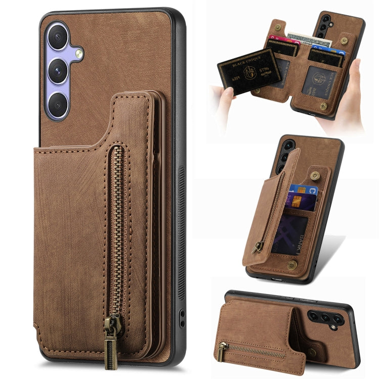 Retro Leather Zipper Wallet Back Phone Case