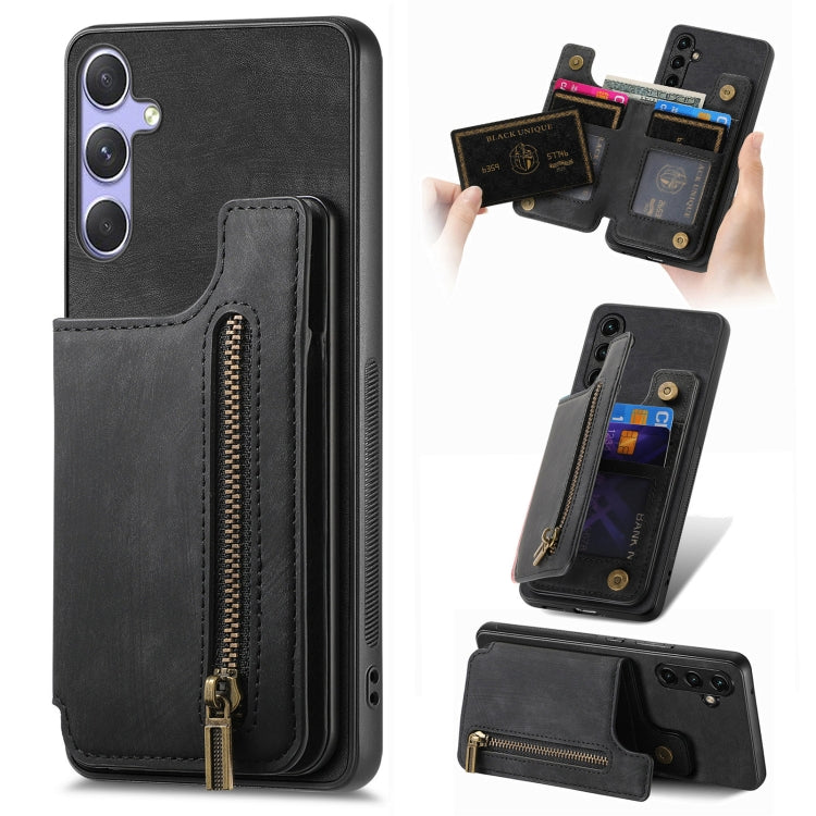 Retro Leather Zipper Wallet Back Phone Case