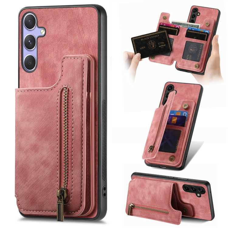 Retro Leather Zipper Wallet Back Phone Case