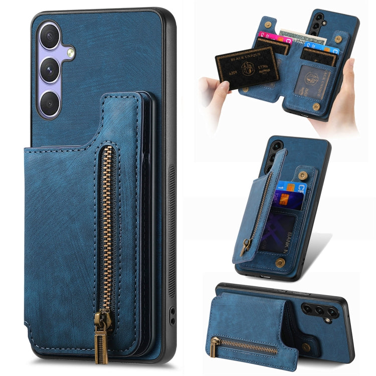 Retro Leather Zipper Wallet Back Phone Case