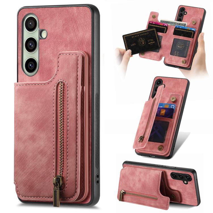 Retro Leather Zipper Wallet Back Phone Case