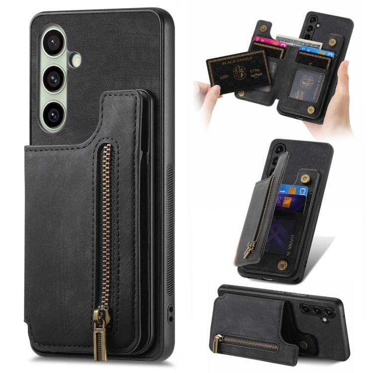 Retro Leather Zipper Wallet Back Phone Case