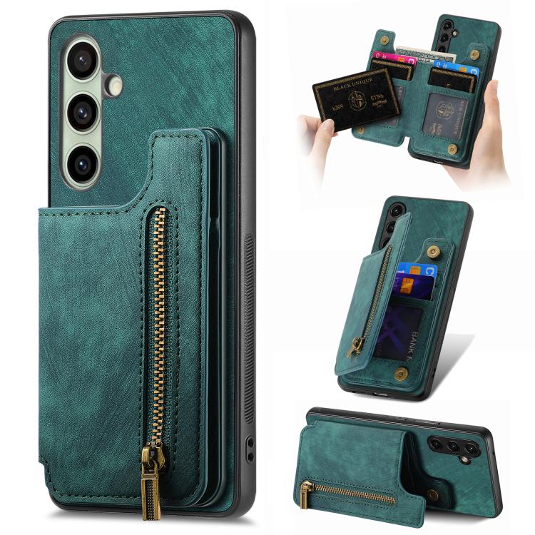 Retro Leather Zipper Wallet Back Phone Case