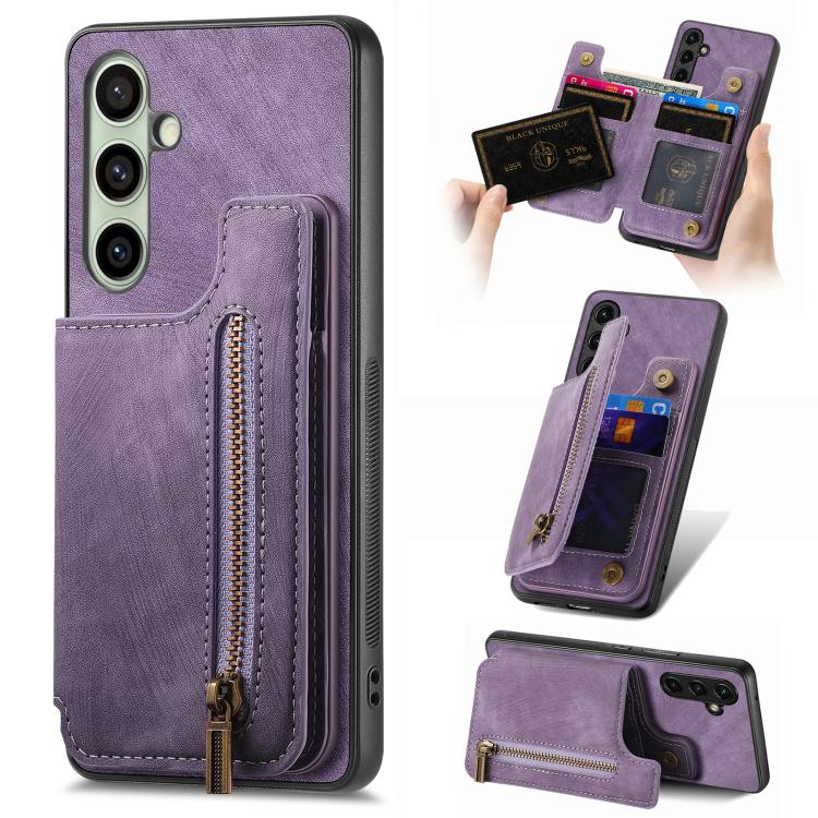 Retro Leather Zipper Wallet Back Phone Case