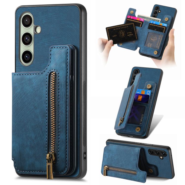 Retro Leather Zipper Wallet Back Phone Case