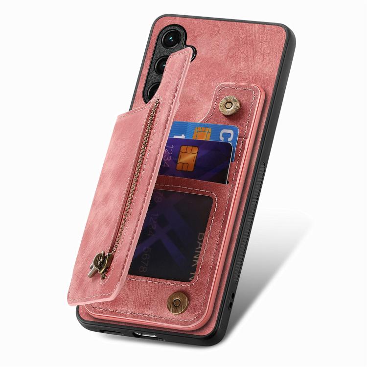 Retro Leather Zipper Wallet Back Phone Case