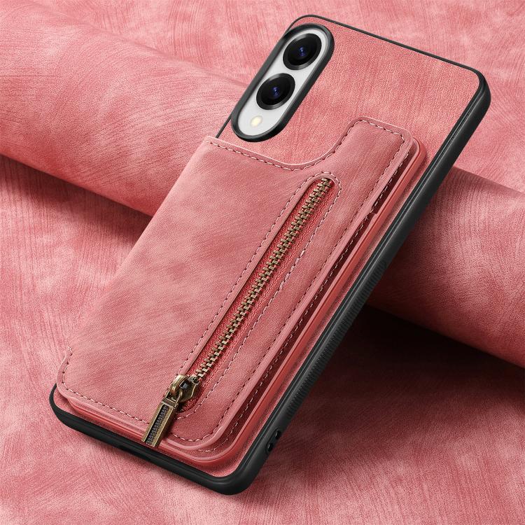 Retro Leather Zipper Wallet Back Phone Case