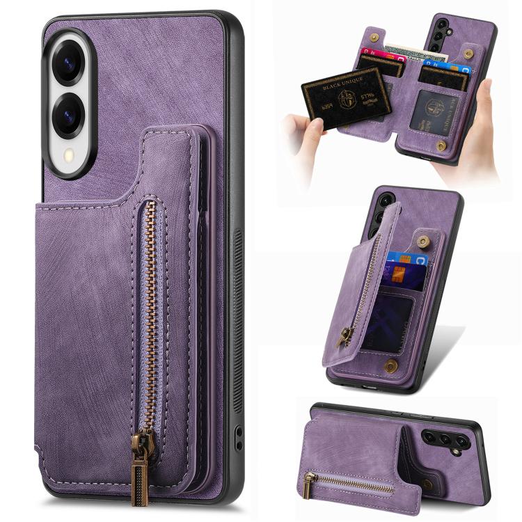 Retro Leather Zipper Wallet Back Phone Case