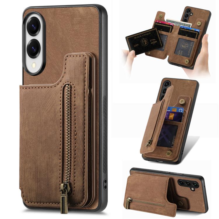Retro Leather Zipper Wallet Back Phone Case