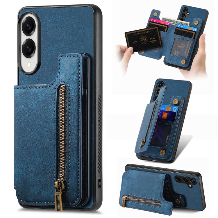 Retro Leather Zipper Wallet Back Phone Case