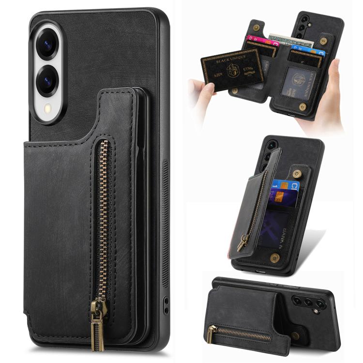 Retro Leather Zipper Wallet Back Phone Case
