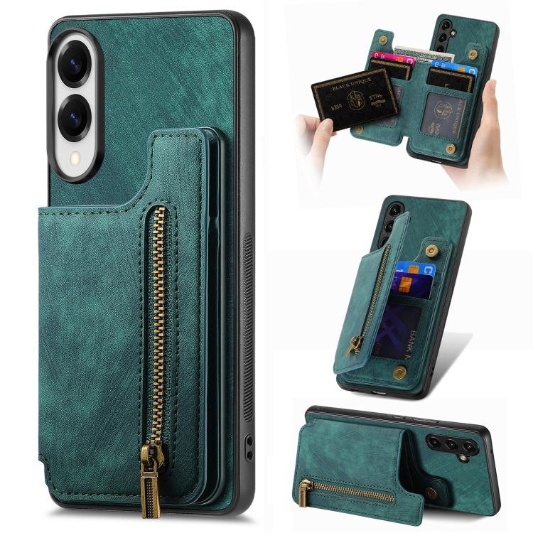 Retro Leather Zipper Wallet Back Phone Case