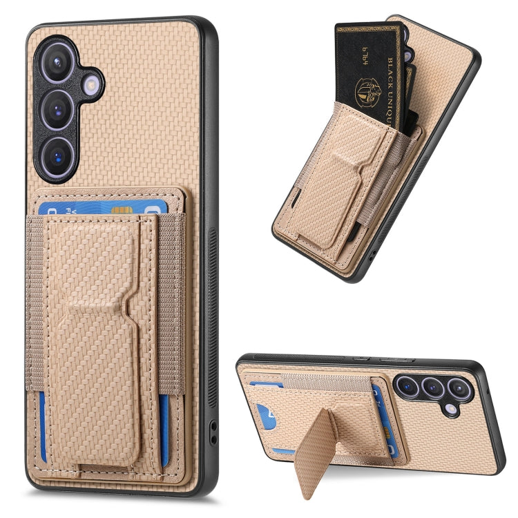 Carbon Fiber Fold Stand Elastic Card Bag Phone Case