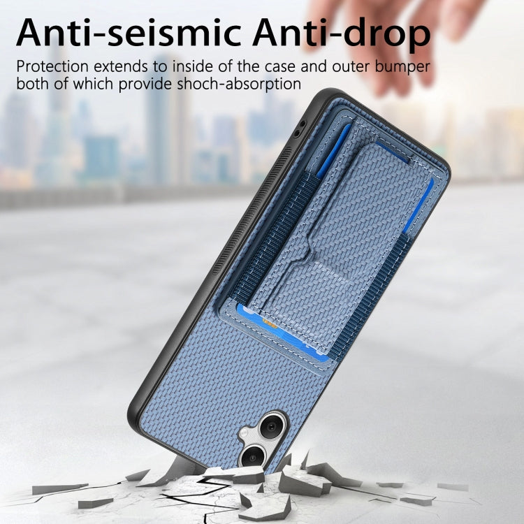Carbon Fiber Fold Stand Elastic Card Bag Phone Case