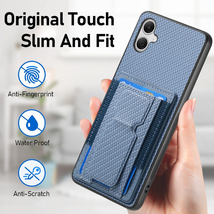 Carbon Fiber Fold Stand Elastic Card Bag Phone Case