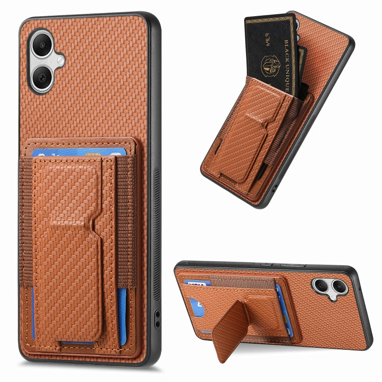 Carbon Fiber Fold Stand Elastic Card Bag Phone Case