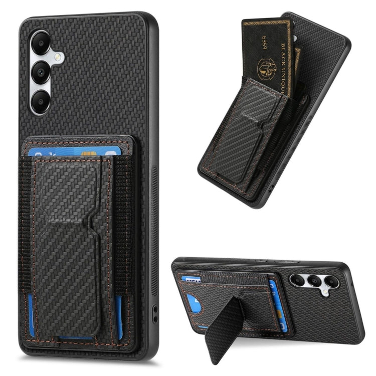 Carbon Fiber Fold Stand Elastic Card Bag Phone Case