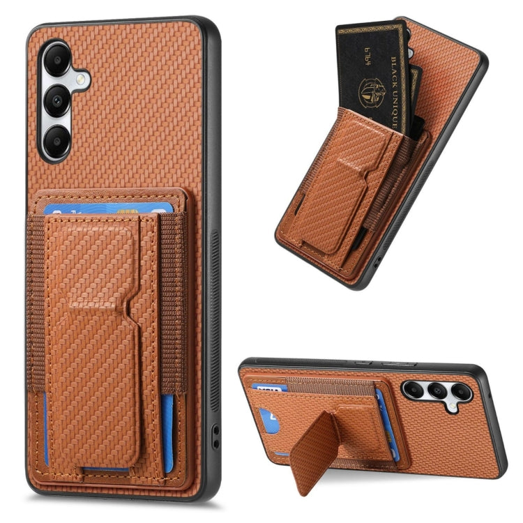 Carbon Fiber Fold Stand Elastic Card Bag Phone Case