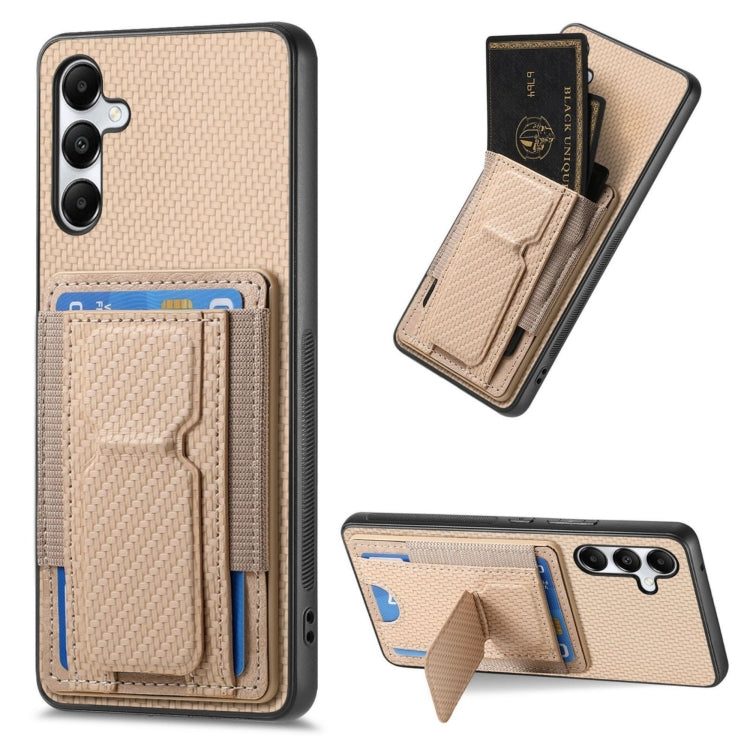 Carbon Fiber Fold Stand Elastic Card Bag Phone Case