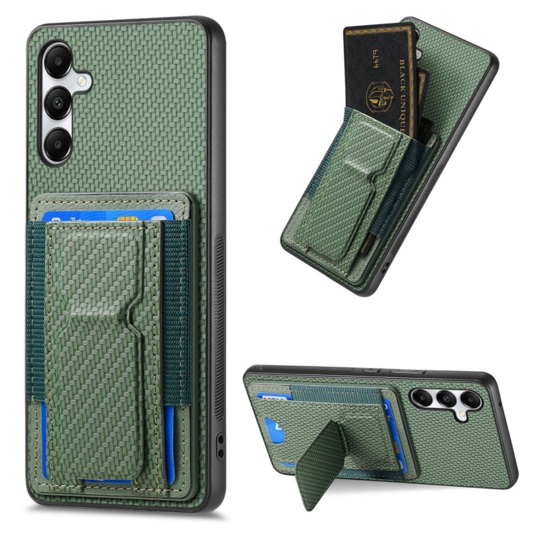 Carbon Fiber Fold Stand Elastic Card Bag Phone Case