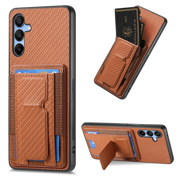 Carbon Fiber Fold Stand Elastic Card Bag Phone Case