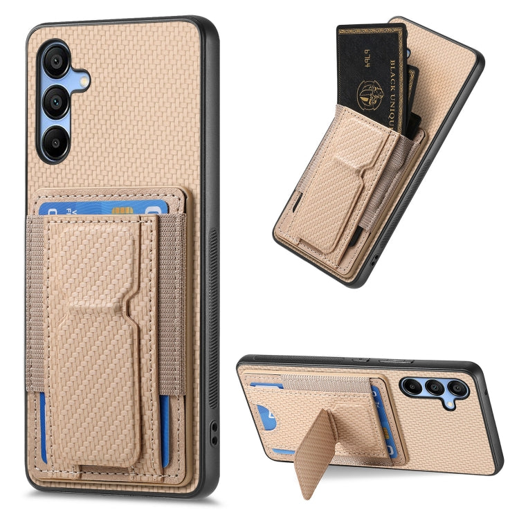 Carbon Fiber Fold Stand Elastic Card Bag Phone Case