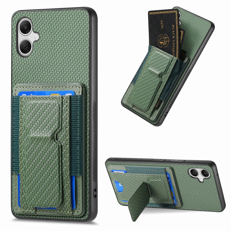 Carbon Fiber Fold Stand Elastic Card Bag Phone Case