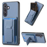 Carbon Fiber Fold Stand Elastic Card Bag Phone Case
