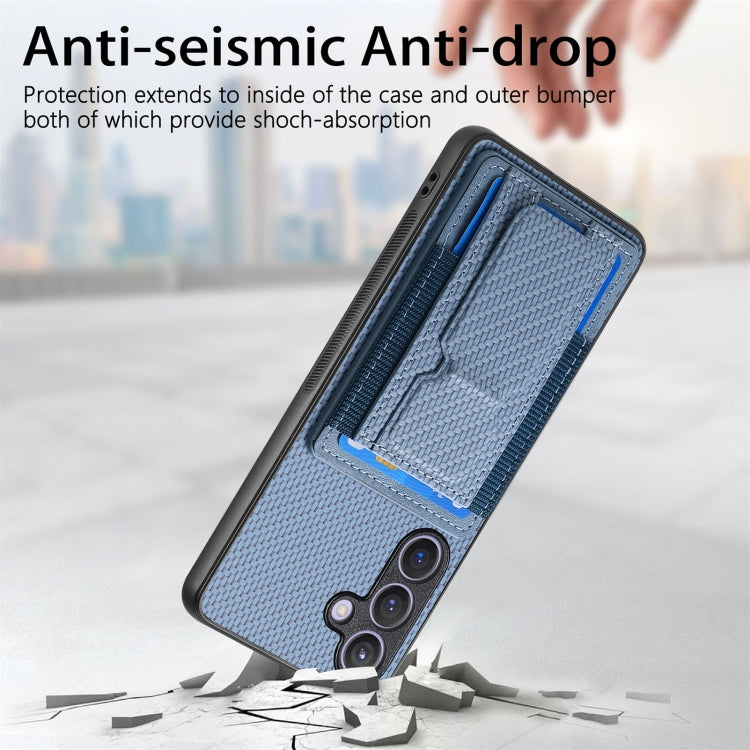Carbon Fiber Fold Stand Elastic Card Bag Phone Case