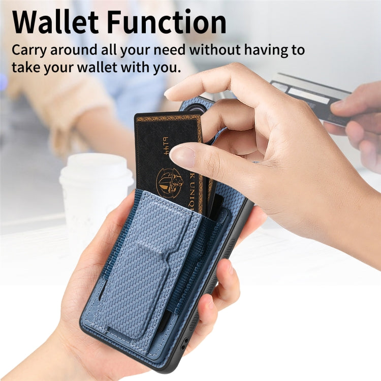 Carbon Fiber Fold Stand Elastic Card Bag Phone Case