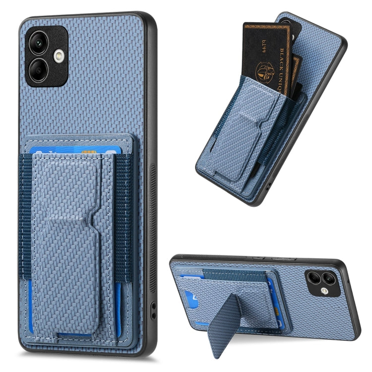 Carbon Fiber Fold Stand Elastic Card Bag Phone Case