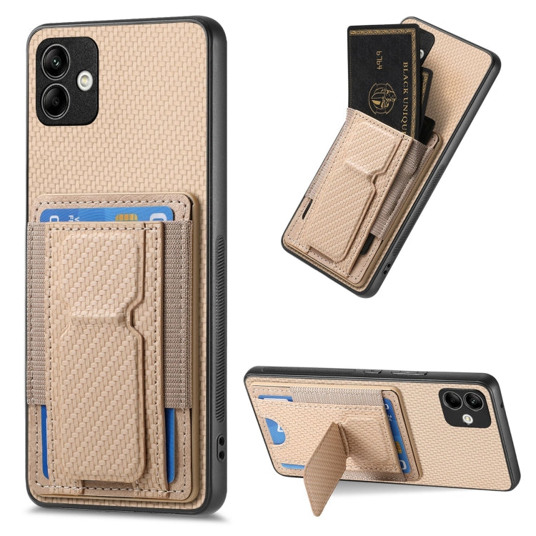 Carbon Fiber Fold Stand Elastic Card Bag Phone Case