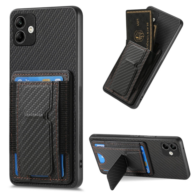 Carbon Fiber Fold Stand Elastic Card Bag Phone Case