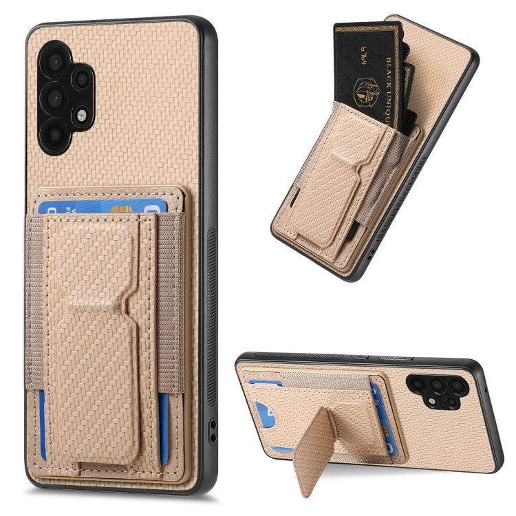 Carbon Fiber Fold Stand Elastic Card Bag Phone Case